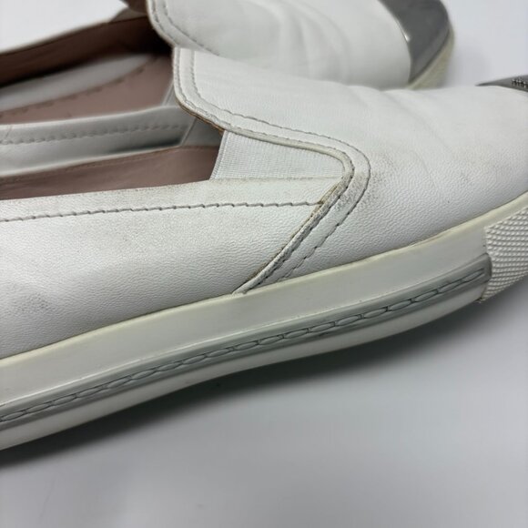 Miu Miu Metal Cap Toe Slip-On Sneakers Womens 38 1/2 - 8.5 US White Leather - Picture 12 of 13